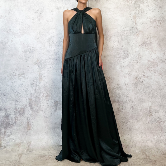 Vestido largo verde tornasol halter