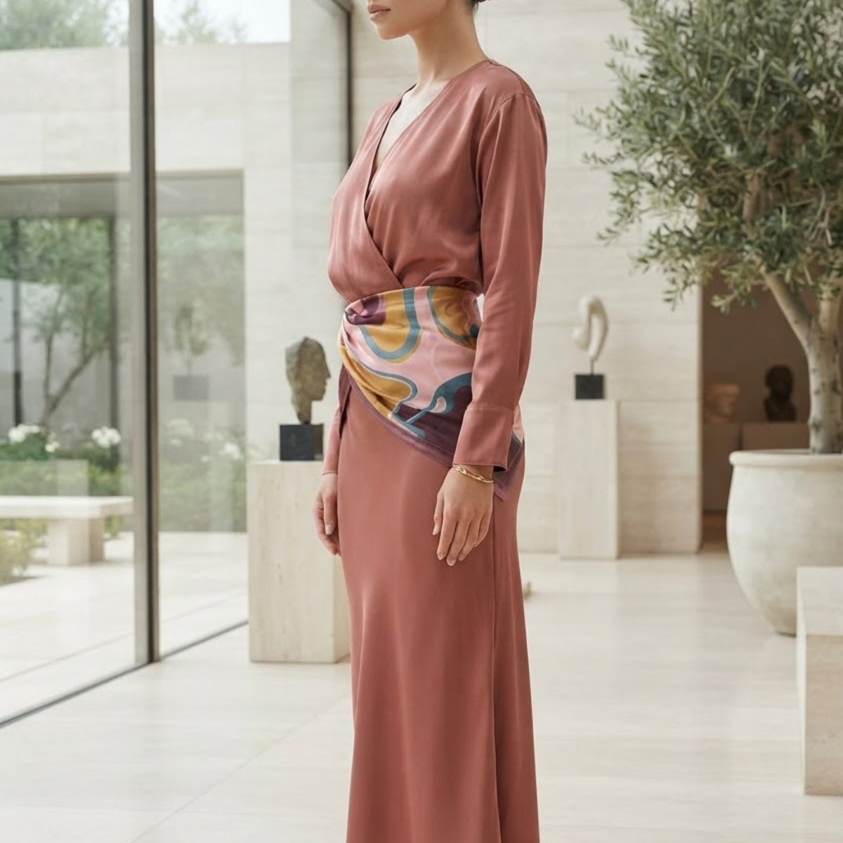 Vestido midi pañuelo rosa