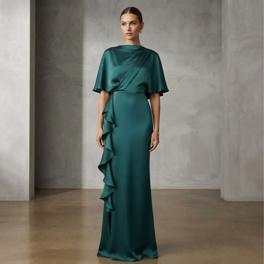 Vestido largo olanes color teal