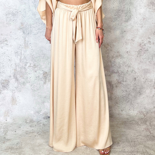 Pantalón ancho color champagne