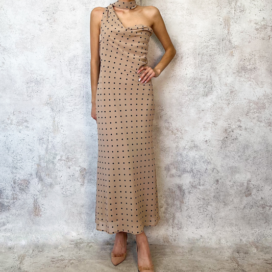 Vestido midi beige polka dots