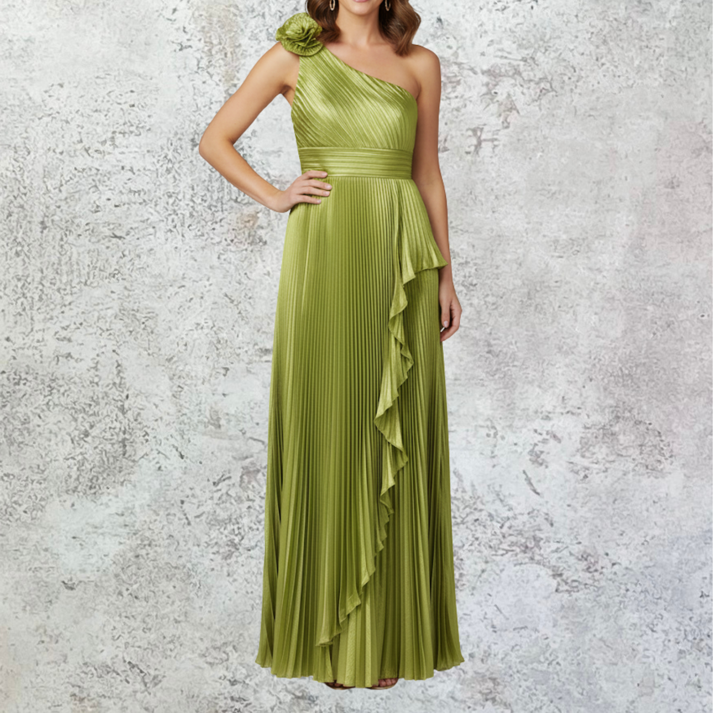 Vestido largo un hombro verde.