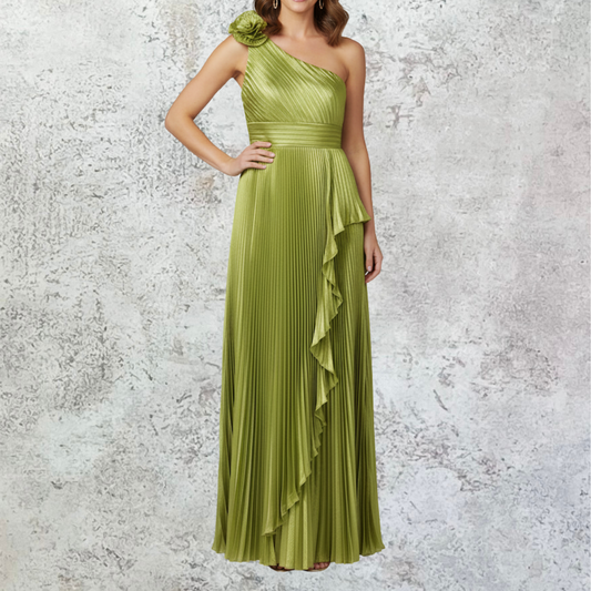 Vestido largo un hombro verde.