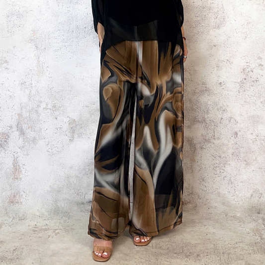 Pantalón de seda italiana estampado negro