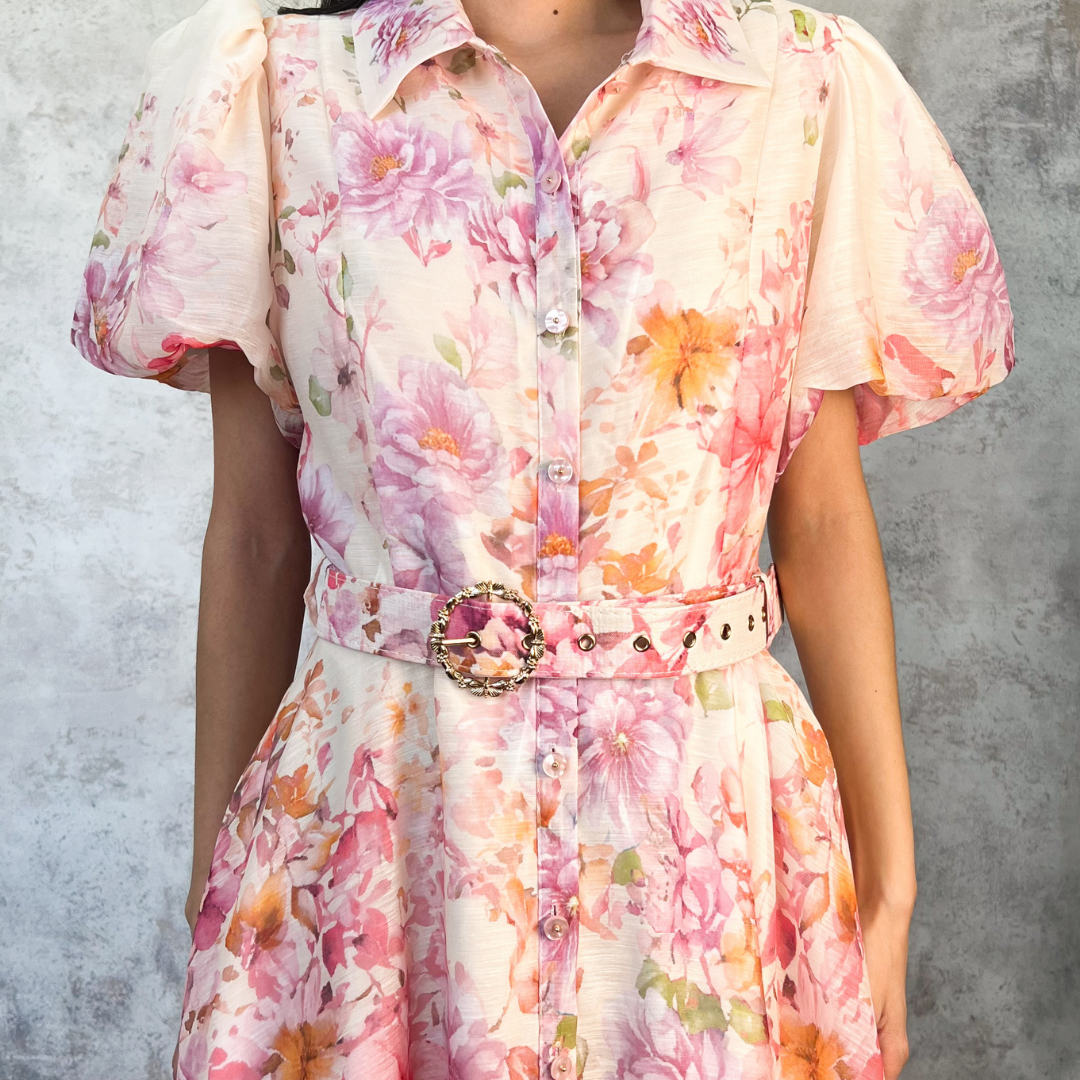 Vestido midi floreado organza