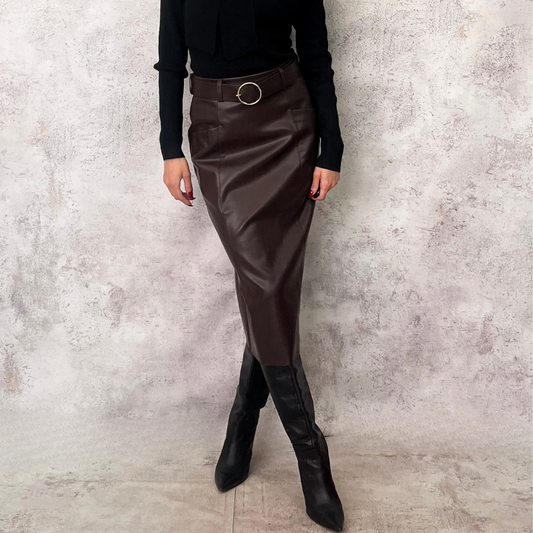 Falda en corte lápiz café