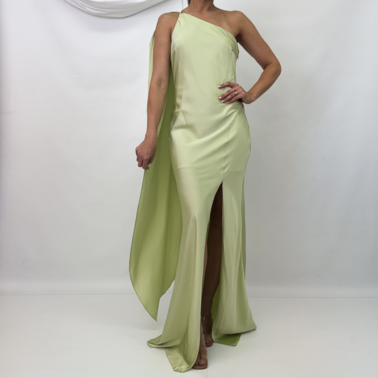 VESTIDO LARGO UN HOMBRO VERDE MENTA