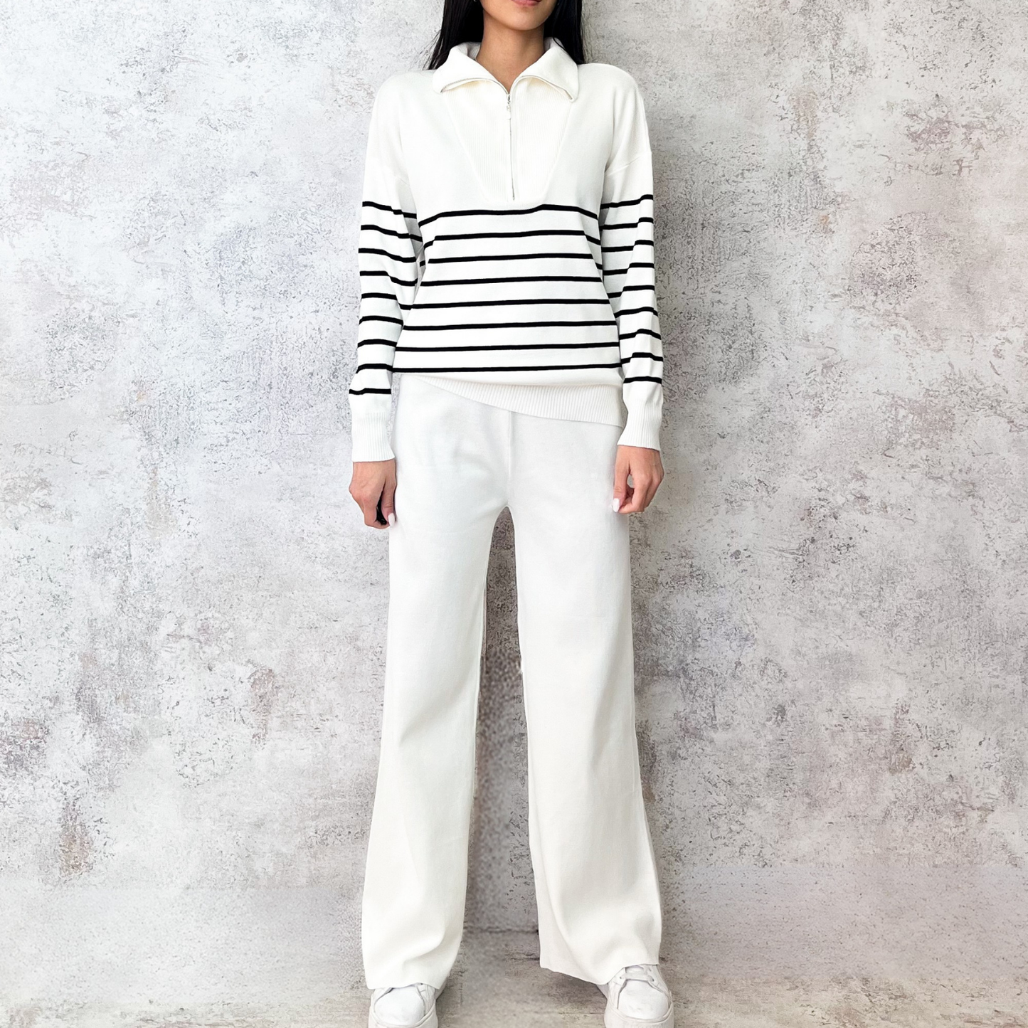 Set tejido blanco rayado