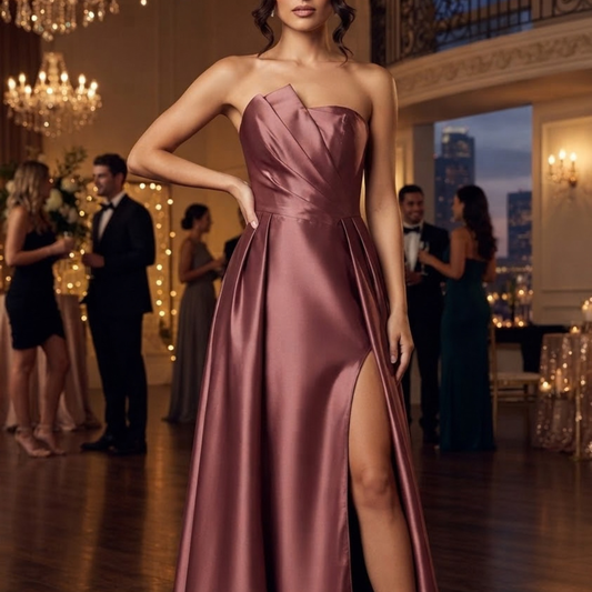 Vestido largo organza mauve