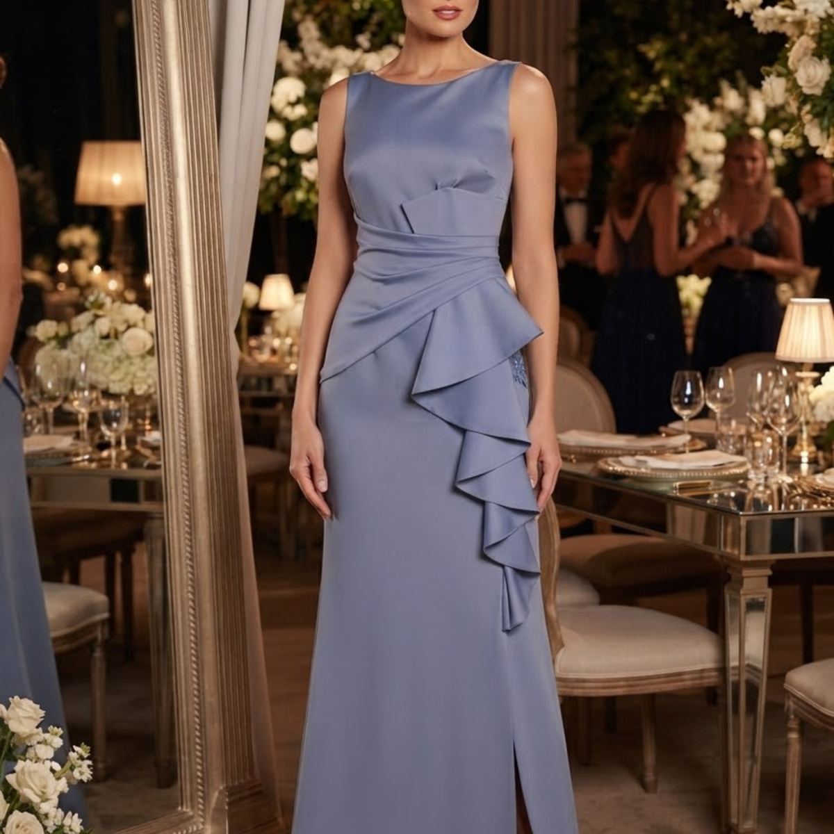 Vestido largo azul cielo