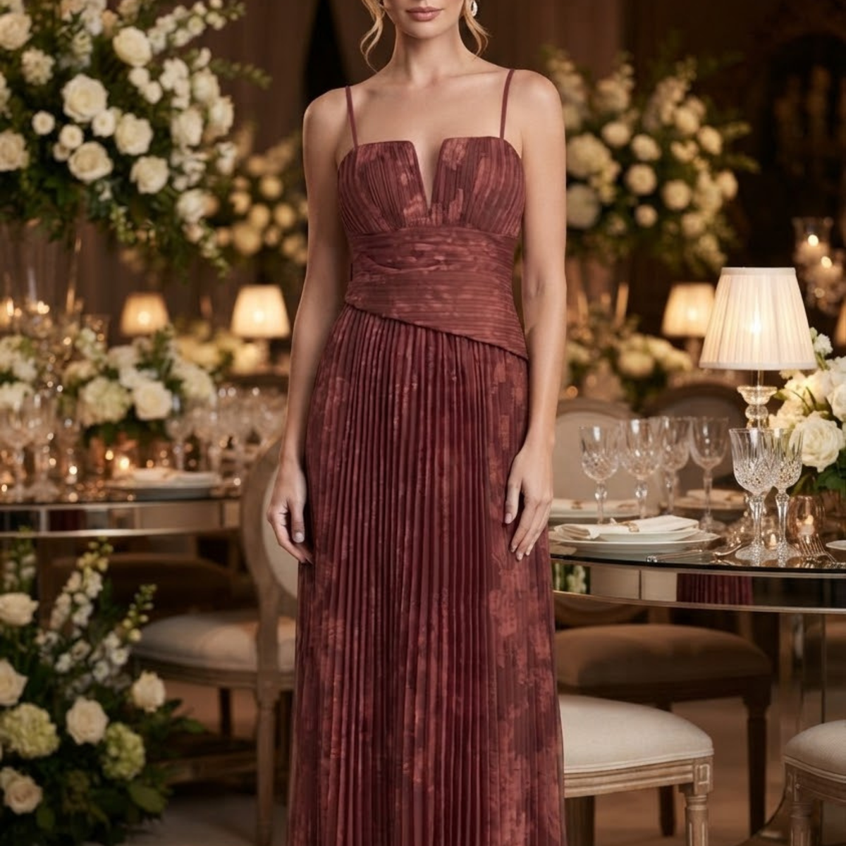 Vestido largo strapless chedron