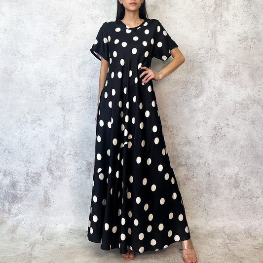 Vestido midi negro polka dots