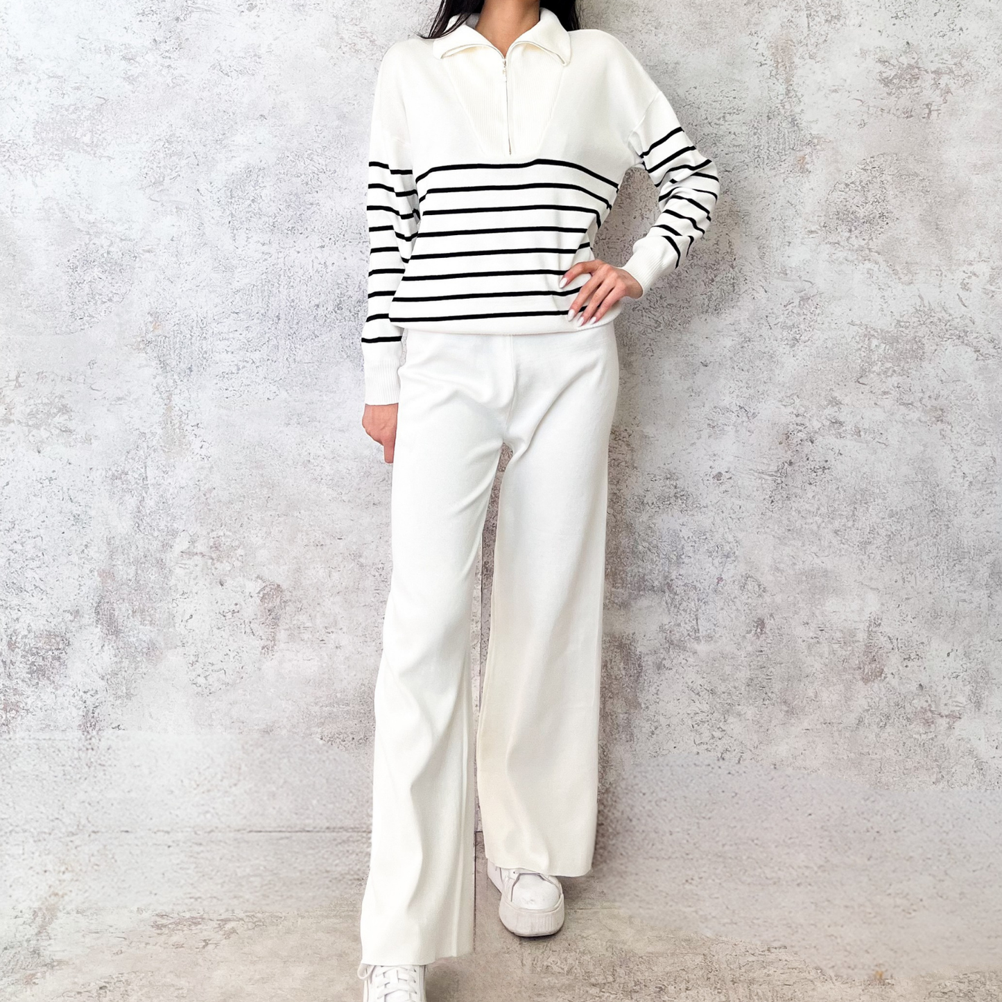 Set tejido blanco rayado