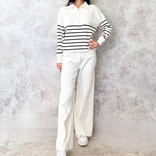 Set tejido blanco rayado