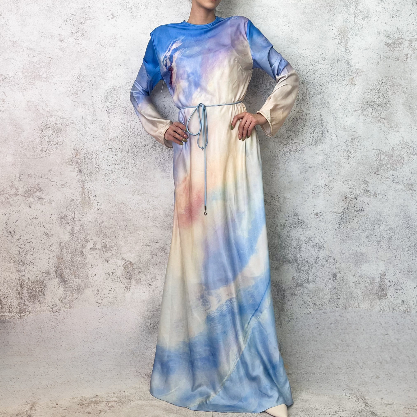 Vestido midi azul tie dye azul cielo