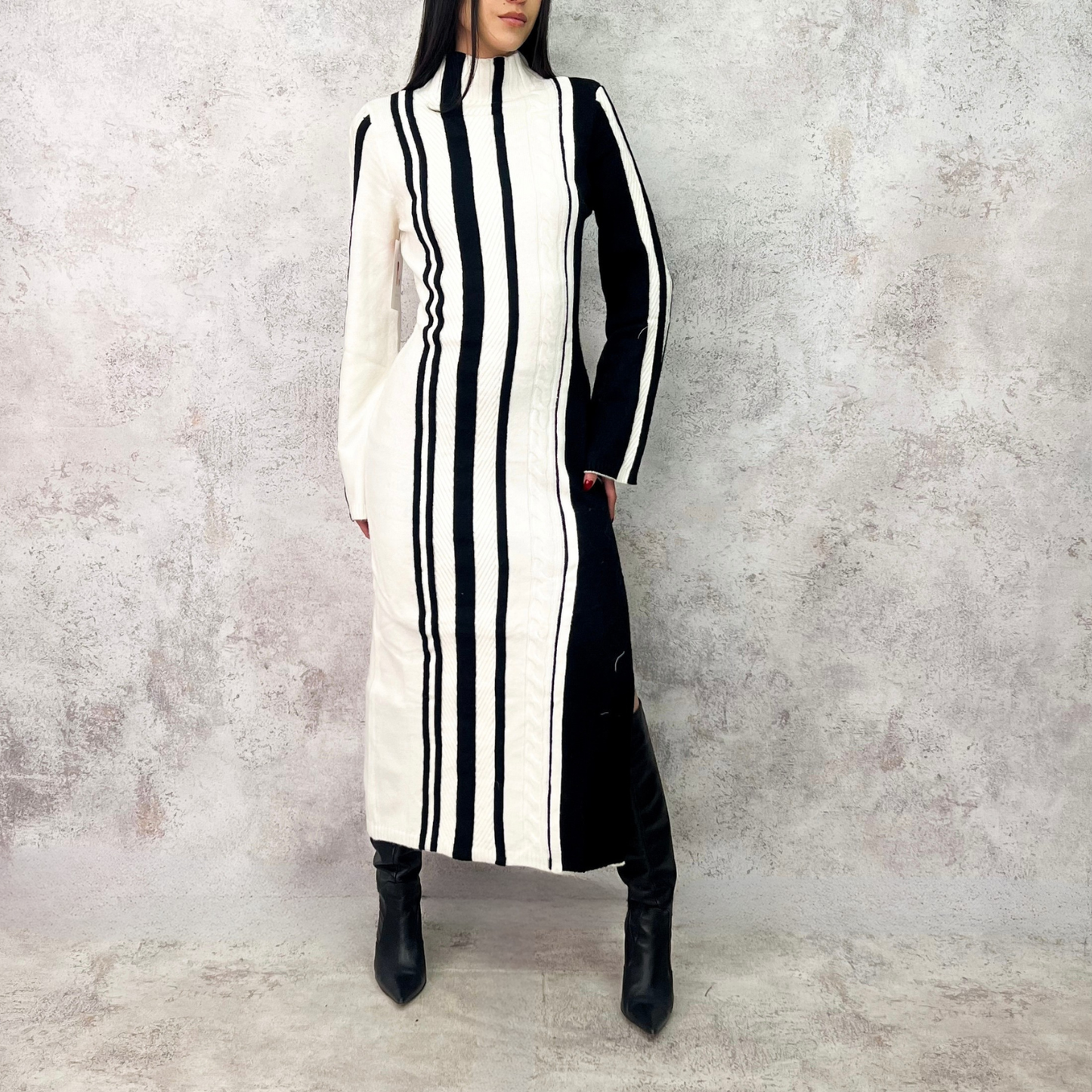 Vestido tejido rayado blanco