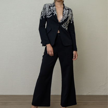 SET NEGRO CRISTALES EN BLAZER