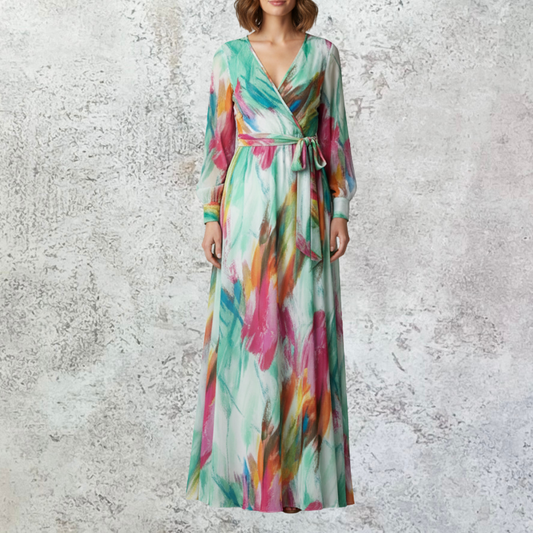 Maxivestido manga larga menta
