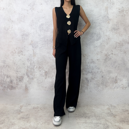 Set de punto chaleco y pantalón negro