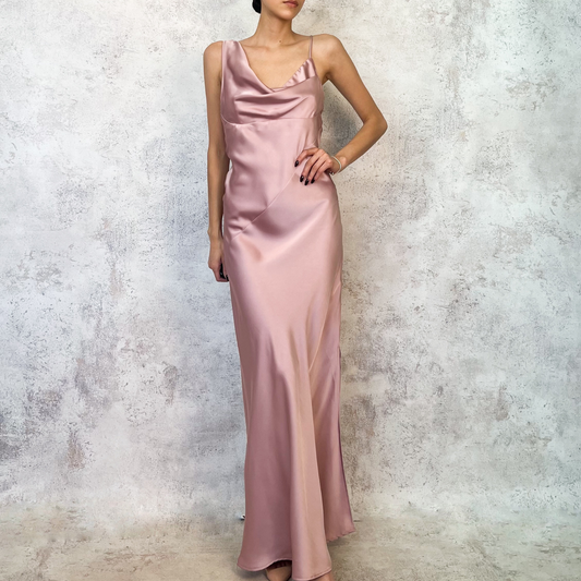 Vestido midi lencero rosa palo