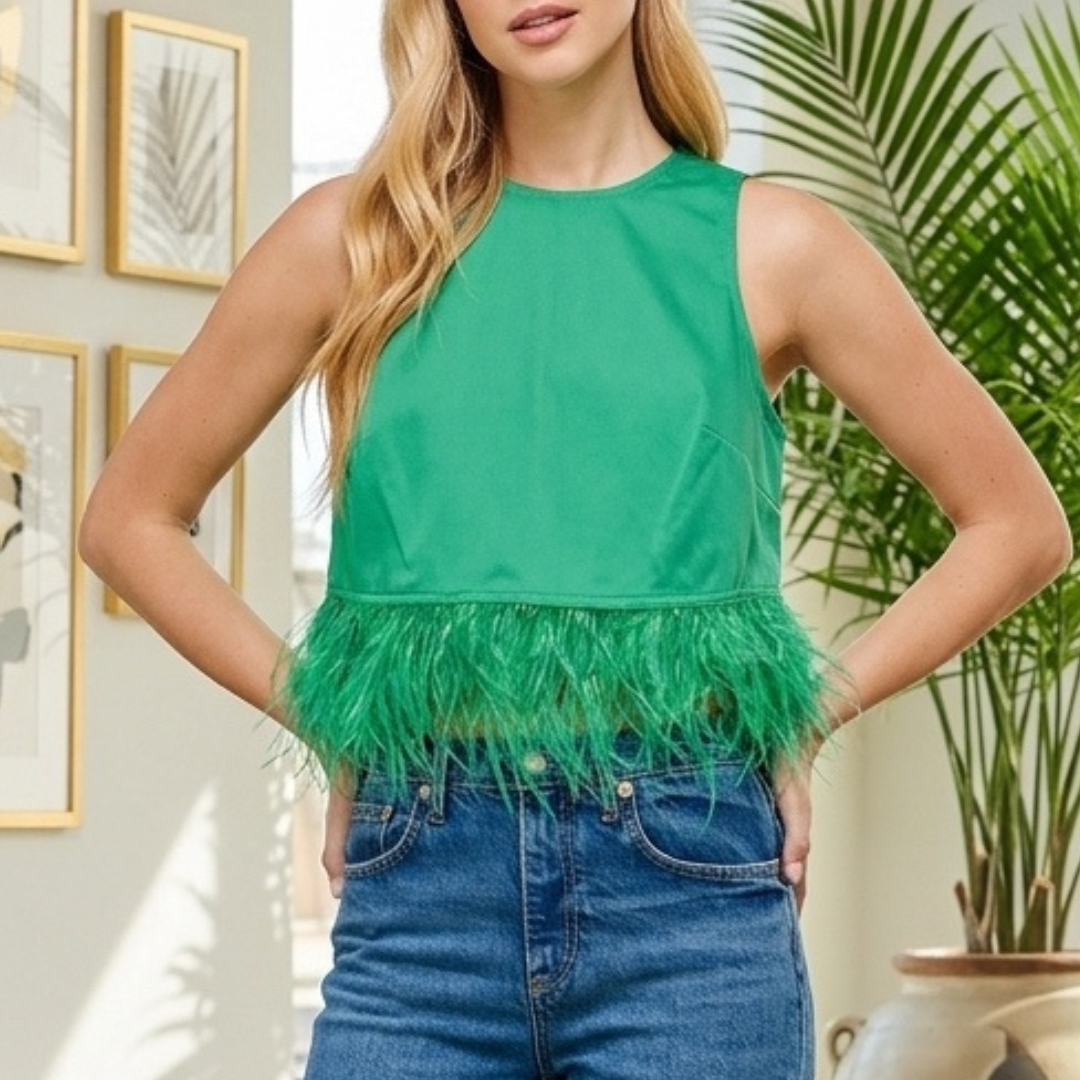 BLUSA APLICACION PLUMAS VERDE