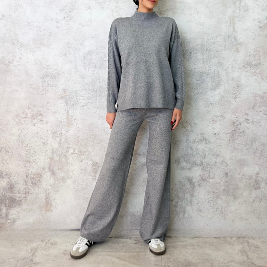 Set de punto fino trenzado color gris