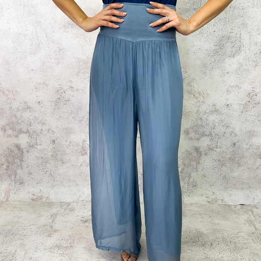Pantalón seda Azul Plomo.