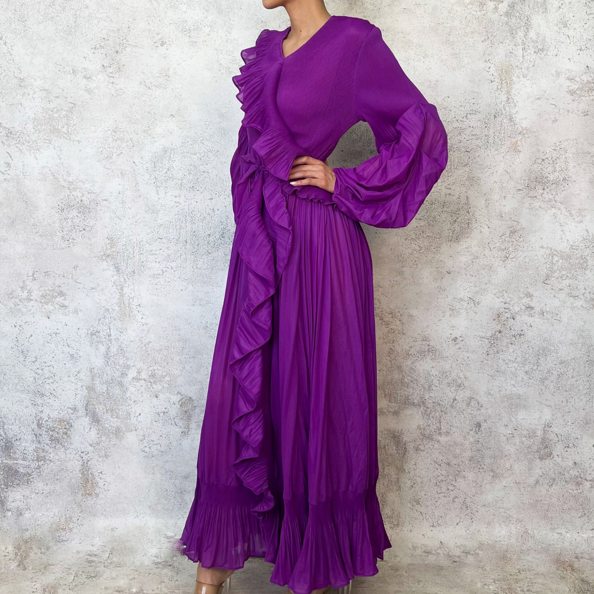 Vestido midi asimetrico magenta