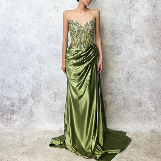 Vestido corset olivo bordado