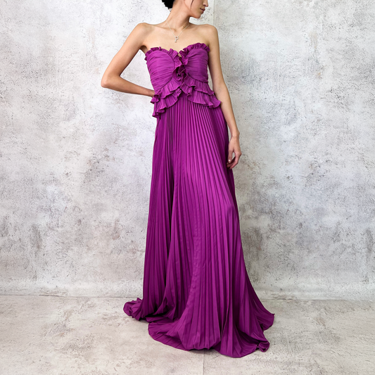 Vestido largo plisado color bugambilia