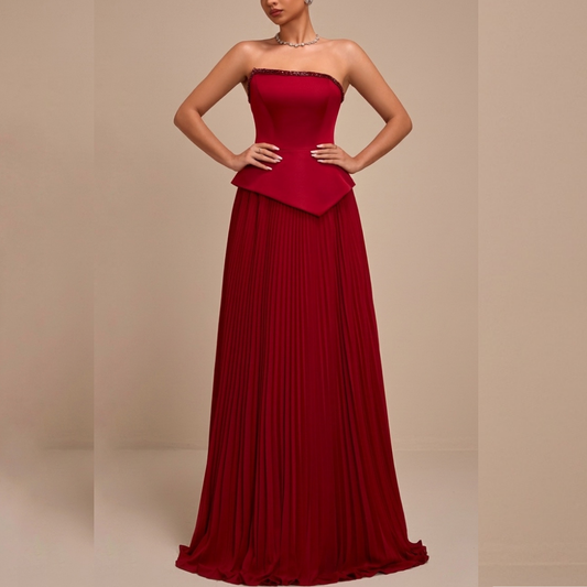 Vestido largo con corset Vino