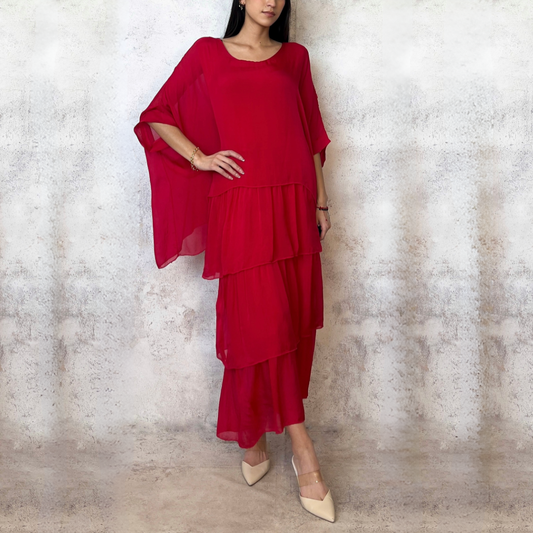 Vestido midi seda italiana cereza