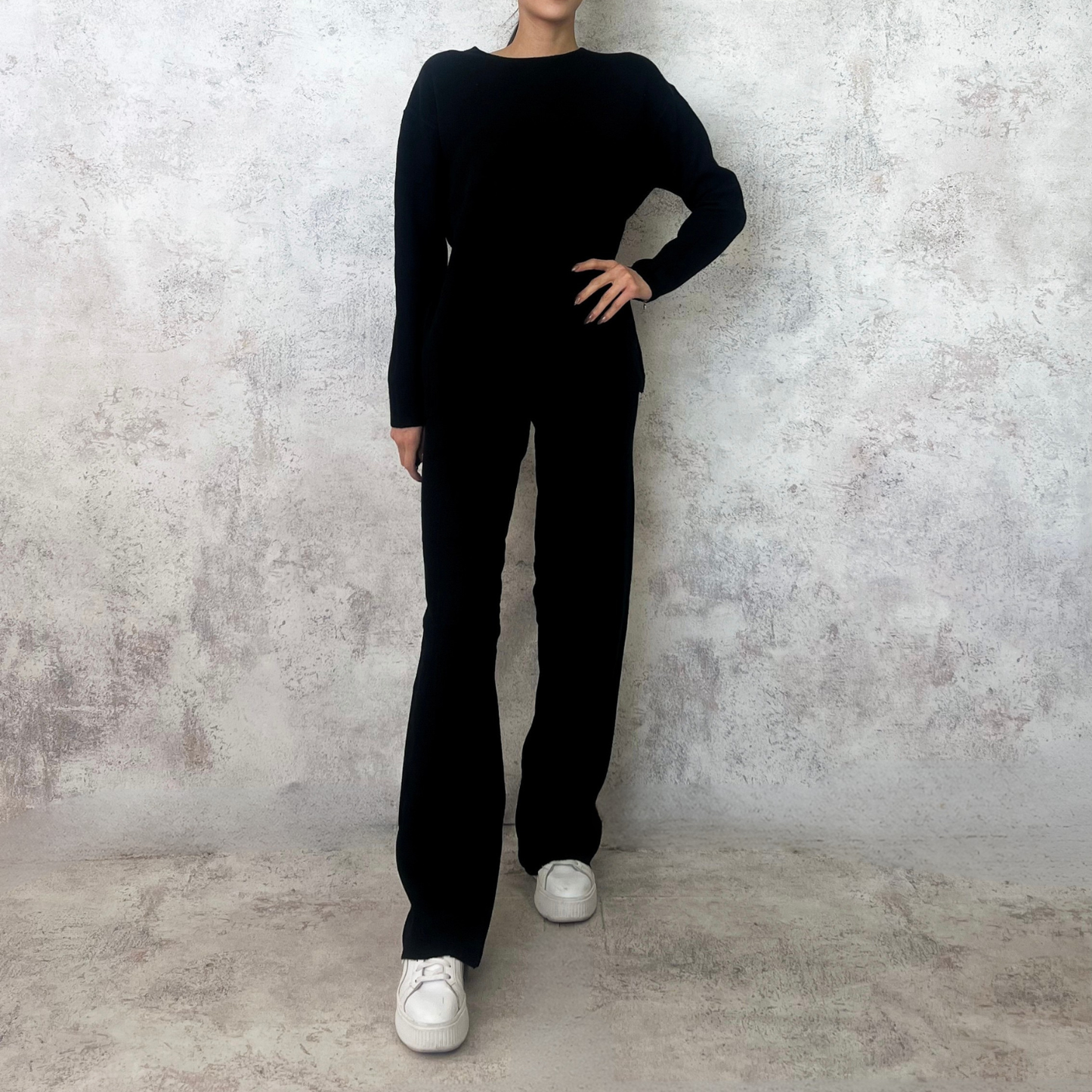 Set de punto fino costuras negro