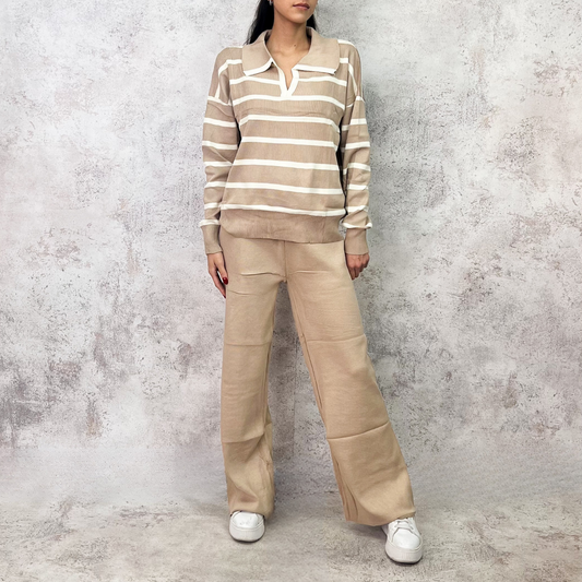 Set de punto beige rayado