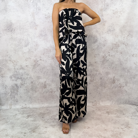 Jumpsuit strapless Negro/Beige.