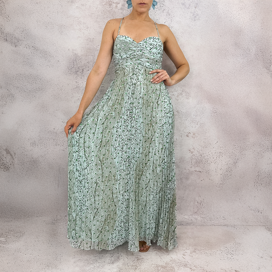 Vestido midi flores verde menta.