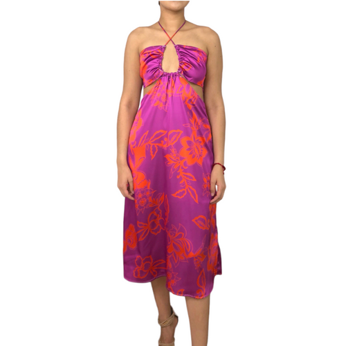 VESTIDO MAGENTA CUT OUT FLORES