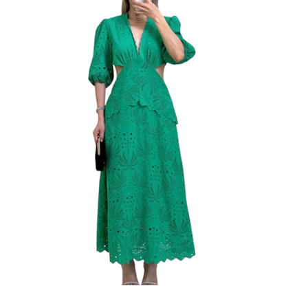 VESTIDO MIDI CUT OUT VERDE