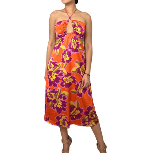 VESTIDO NARANJA CUT OUT FLORES