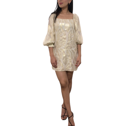 VESTIDO BEIGE HILO DORADO