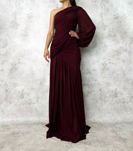 Vestido largo un hombro vino.