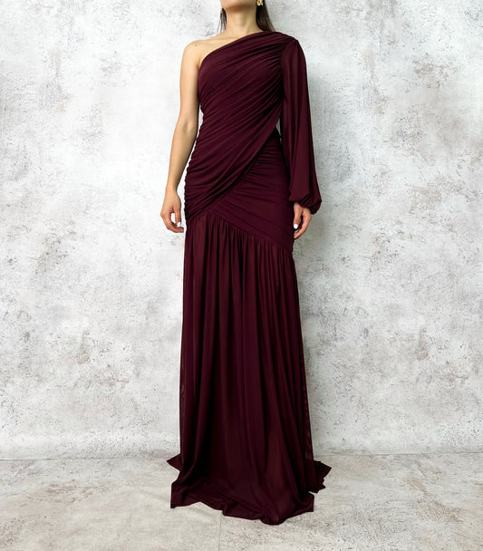 Vestido largo un hombro vino.