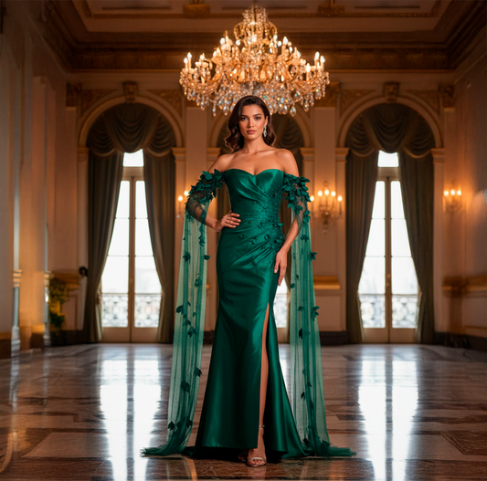 vestido largo esmeralda satinado