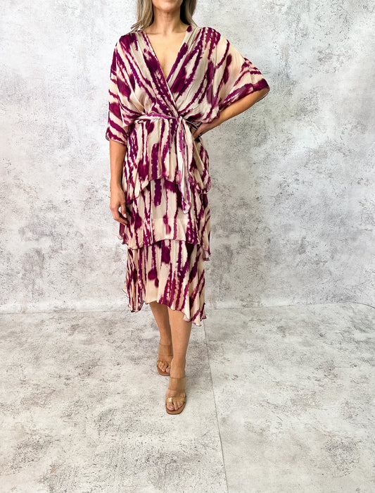 Vestido seda morado.