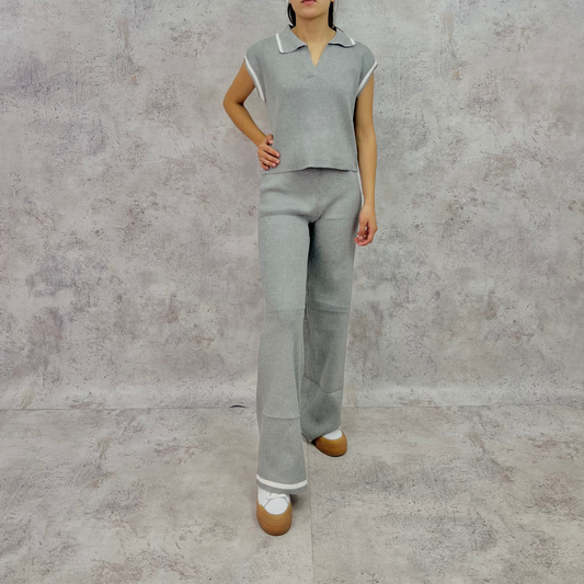 Set de punto blusa manga corta Gris.