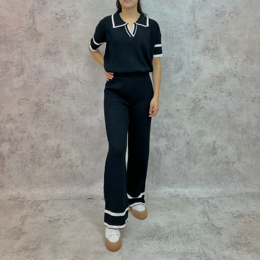 Set de punto blusa cuello polo Negro.