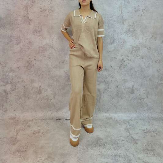 Set de punto blusa manga corta moka