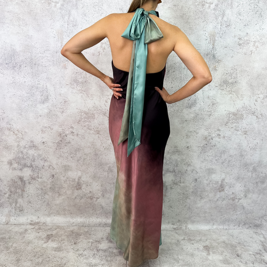 Vestido halter tye dye verde/mauve.