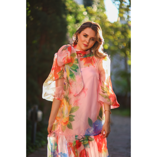 VESTIDO MIDI ORGANZA FLORES