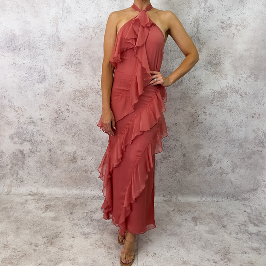 Vestido halter olanes mauve.